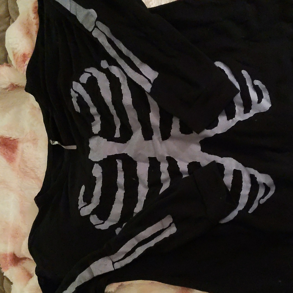 Long sleeved skeleton ribcage printed cotton shirt